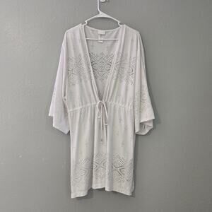 DOTTI Plus Size White Swim Cover 3X- Lightweight Eyelet Beach Wear Cover Summer